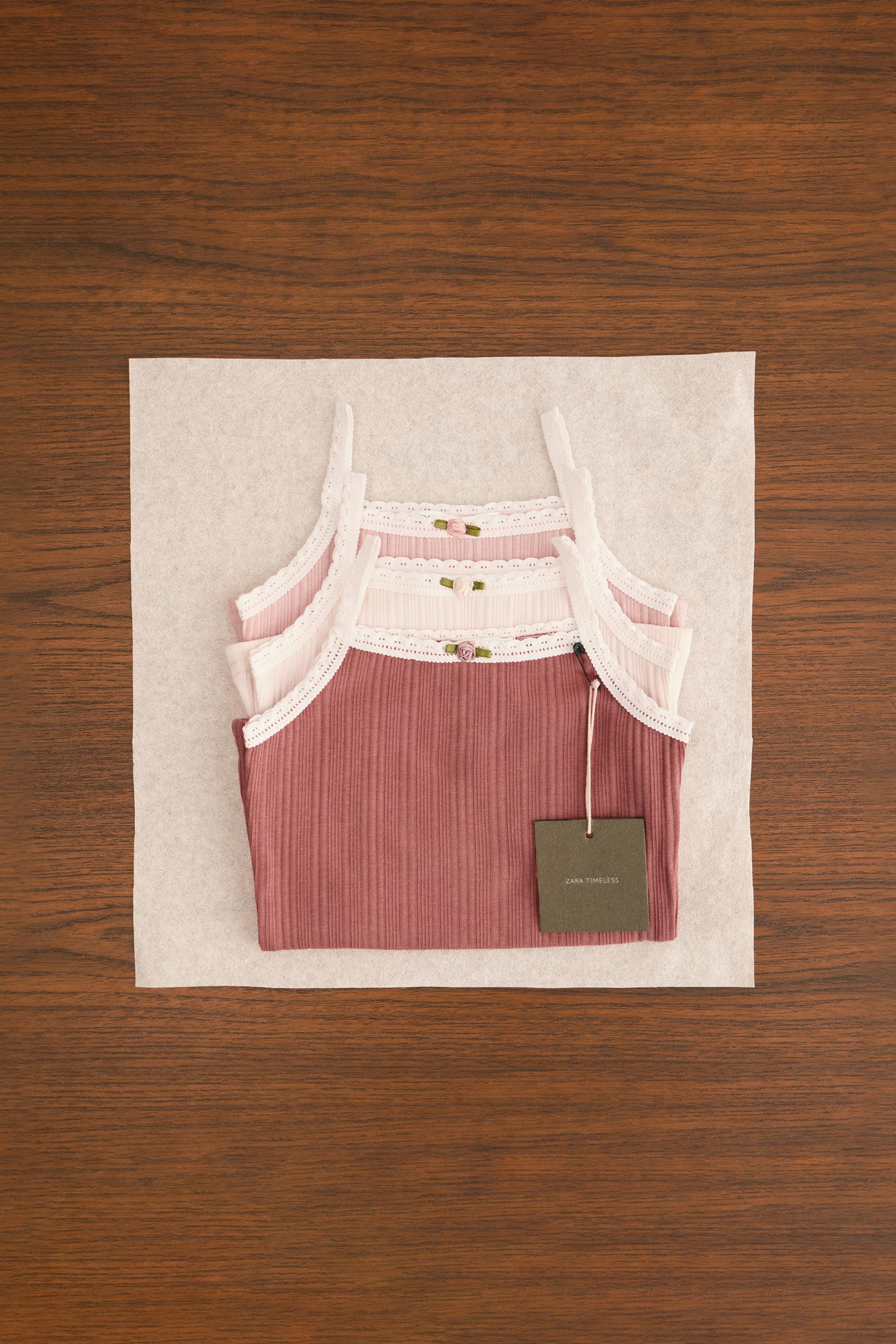 ZARA TIMELESS - THREE-PACK OF POINTELLE FLOWER T-SHIRTS