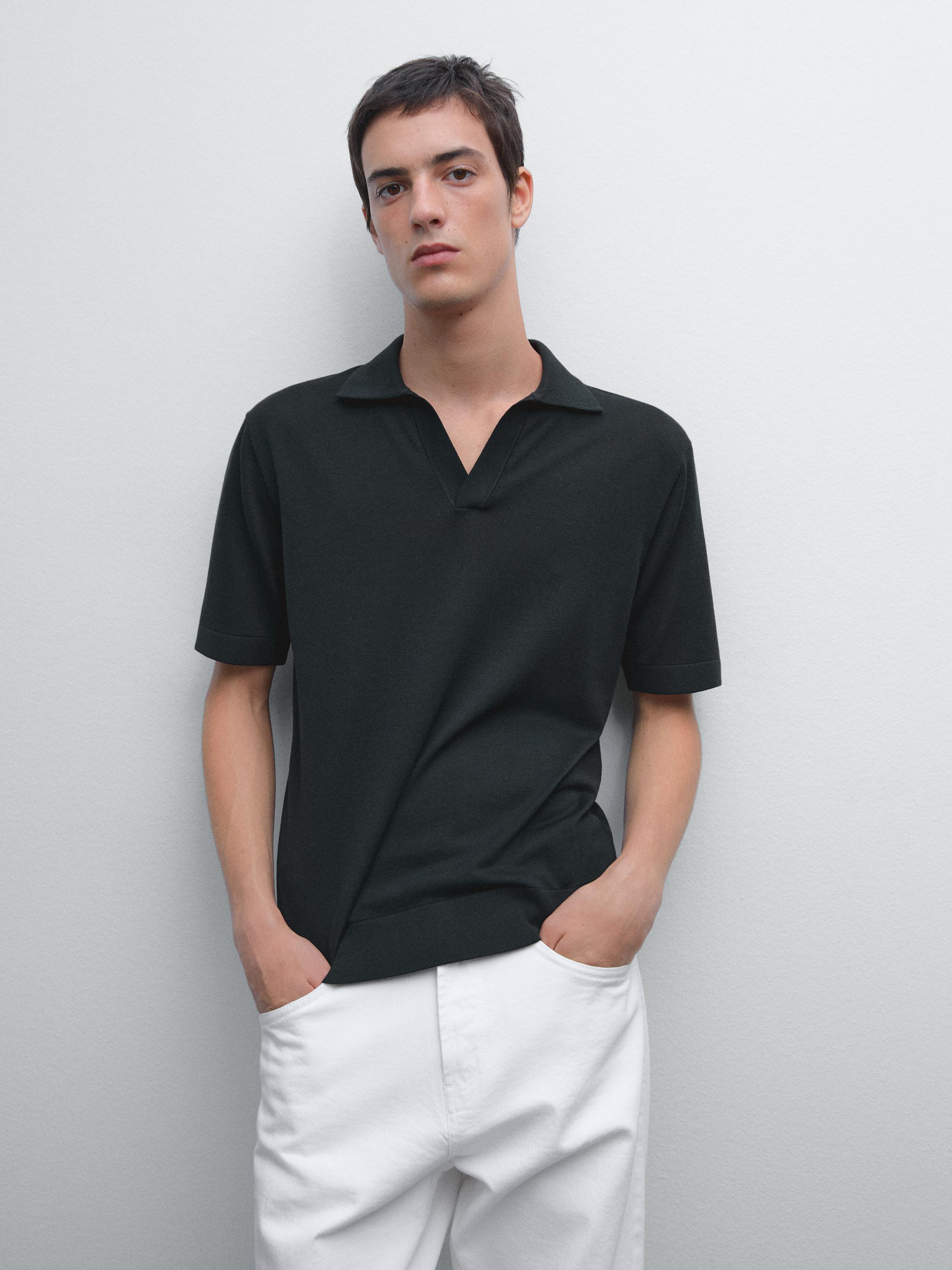 Knit V-neck polo shirt