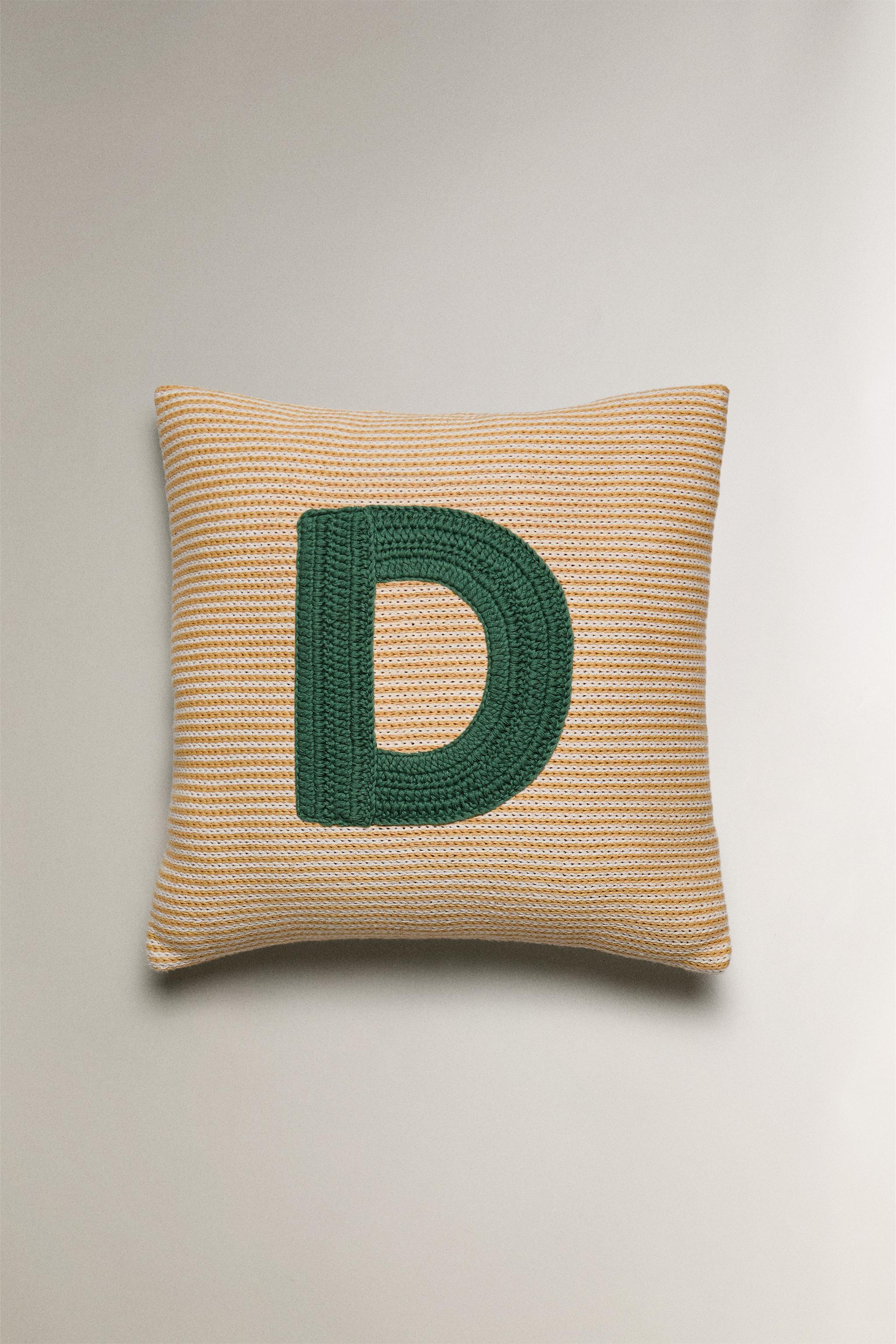 CHILDREN'S EMBROIDERED LETTER D THROW PILLOW