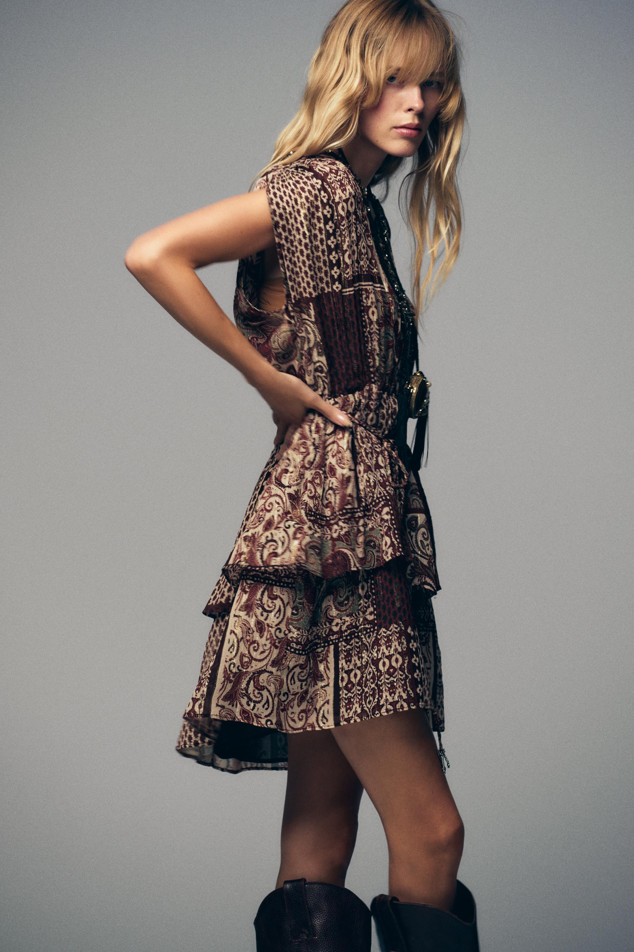 BEADED PRINTED METALLIC THREAD DRESS