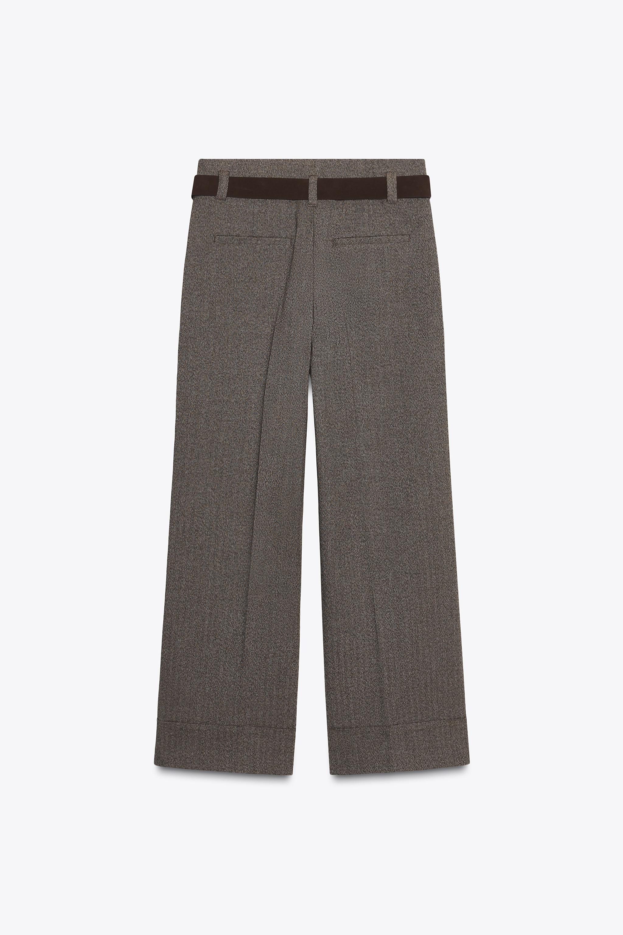 HERRINGBONE BELTED PANTS