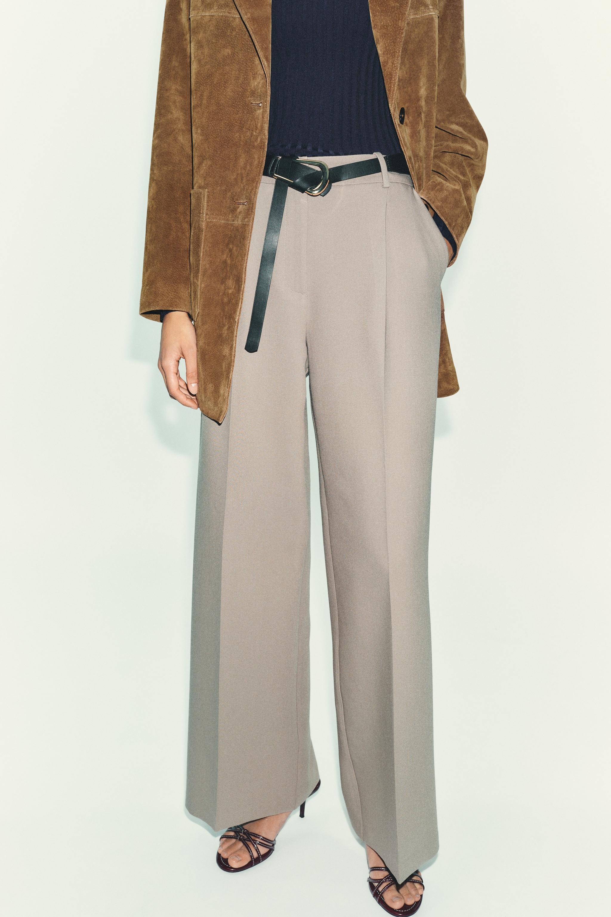 STRAIGHT LEG PLEATED BELTED PANTS