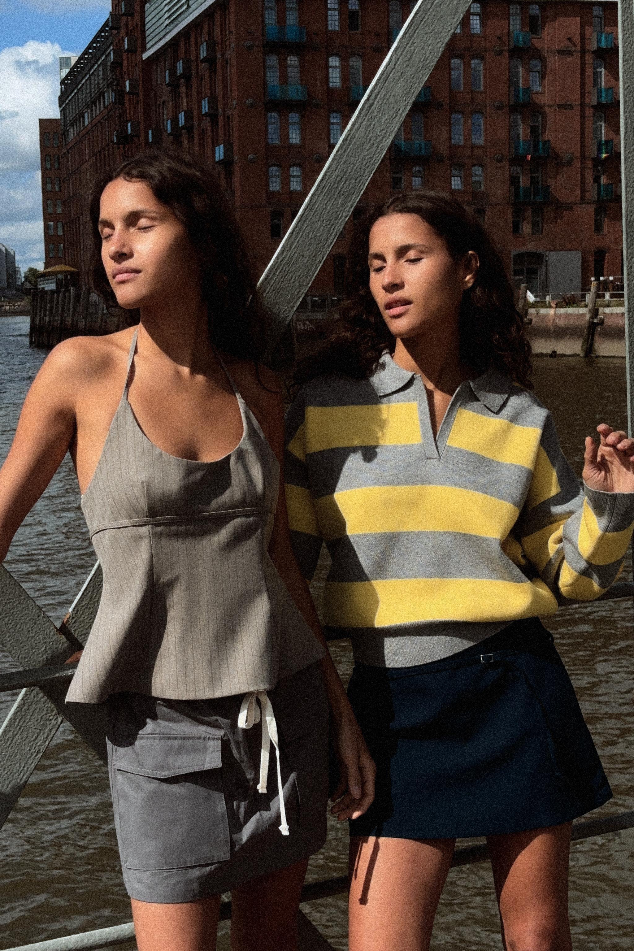 STRIPED KNIT POLO NECK SWEATER