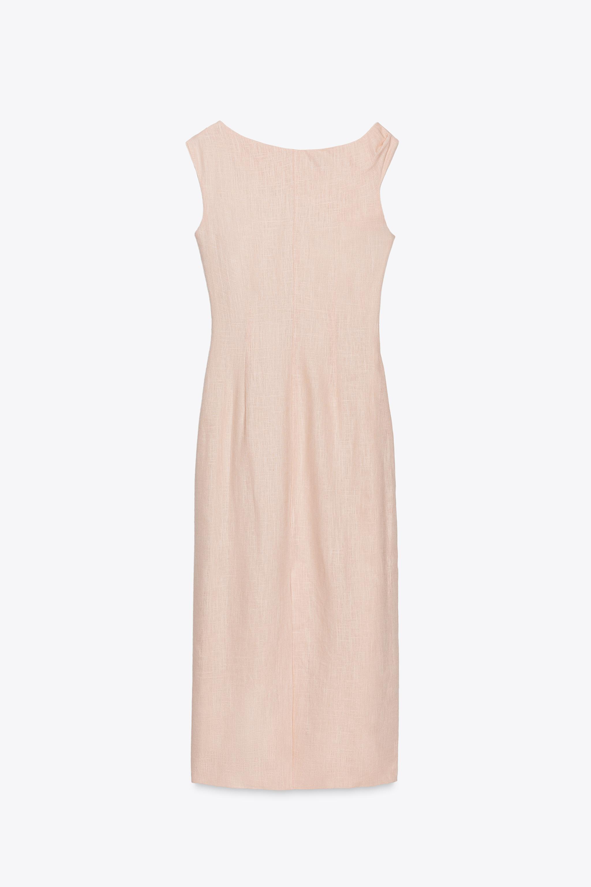 ASYMMETRIC LINEN-BLEND MIDI DRESS WITH APPLIQUÉ