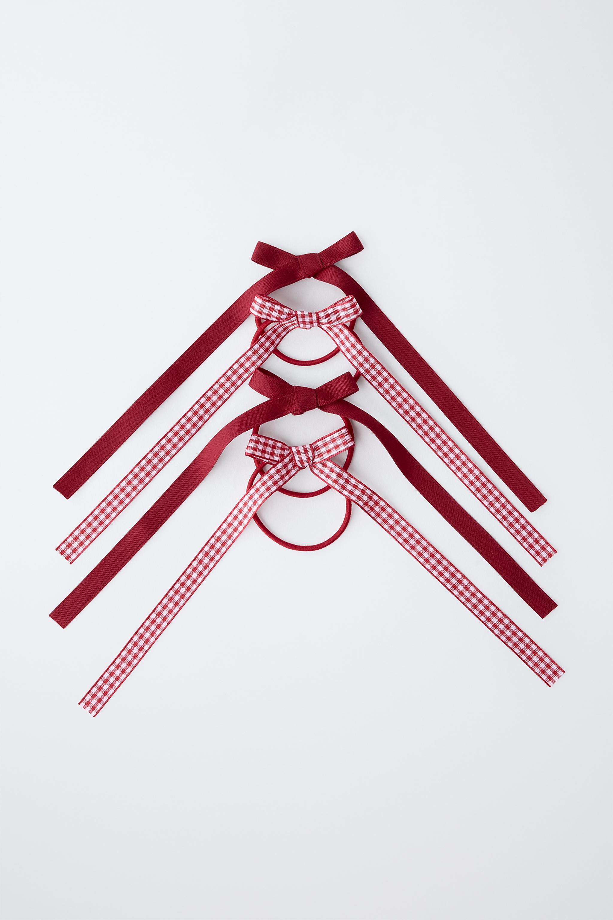 FOUR-PACK OF GINGHAM BOW HAIR TIES
