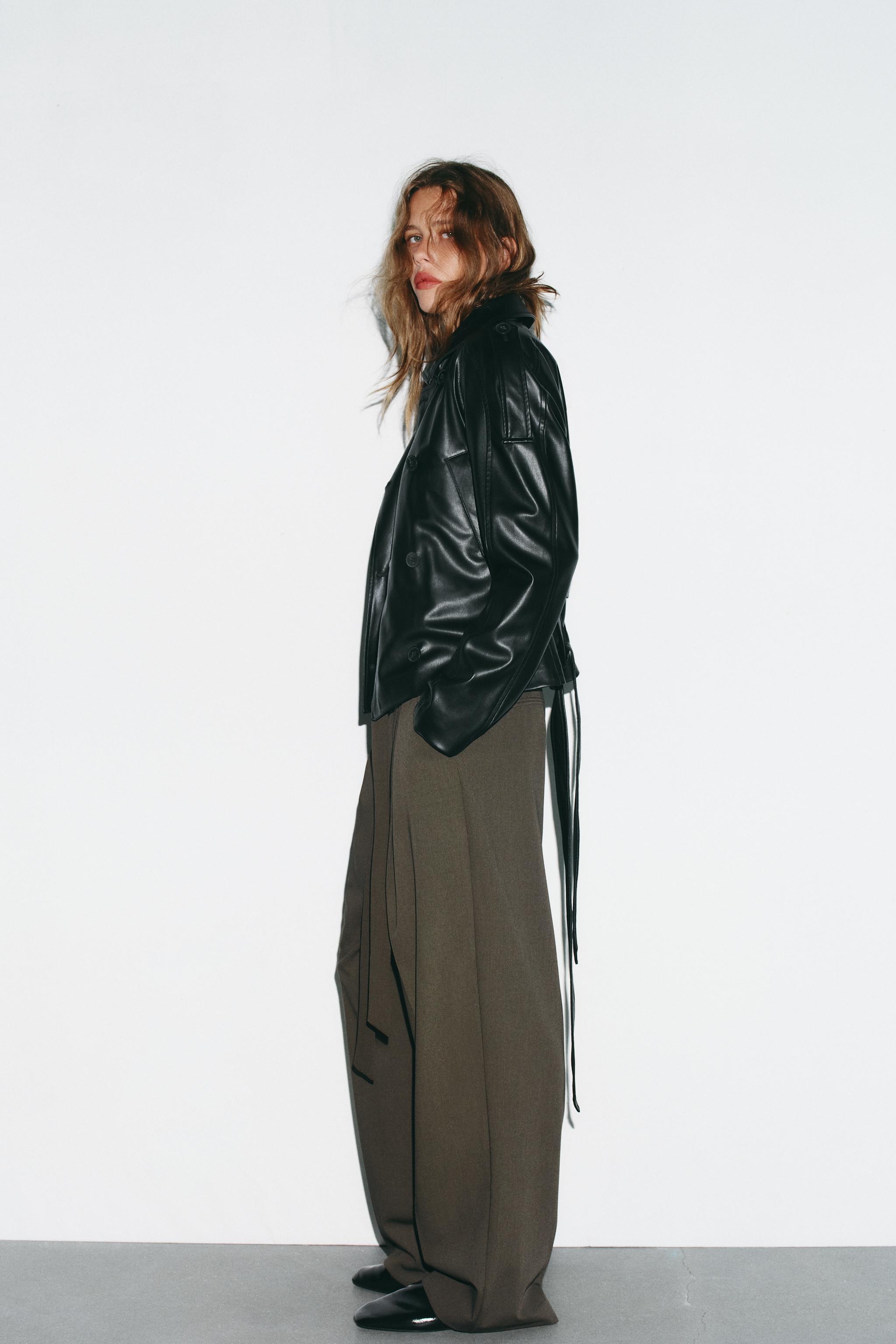 SHORT FAUX LEATHER TRENCH COAT