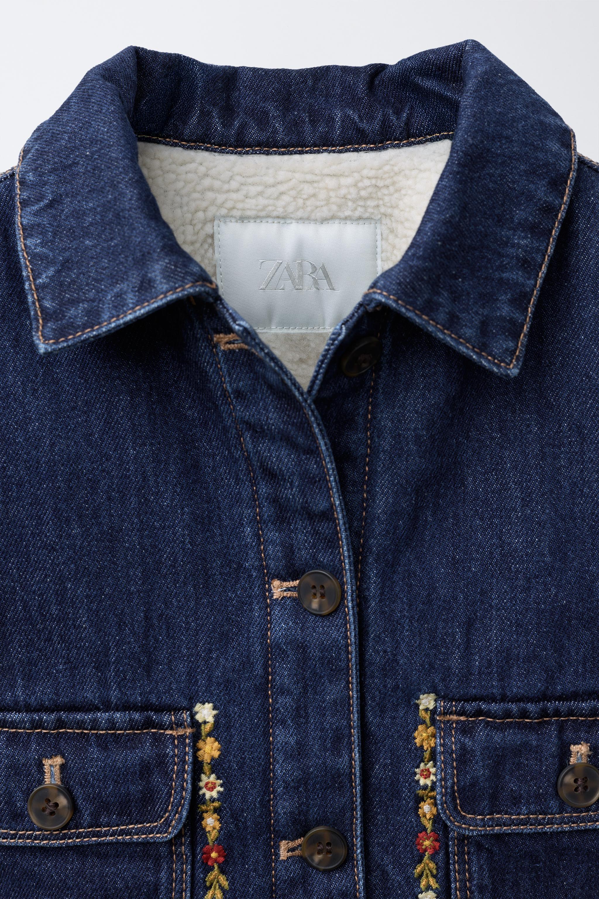 EMBROIDERED FLORAL FLEECE DENIM JACKET