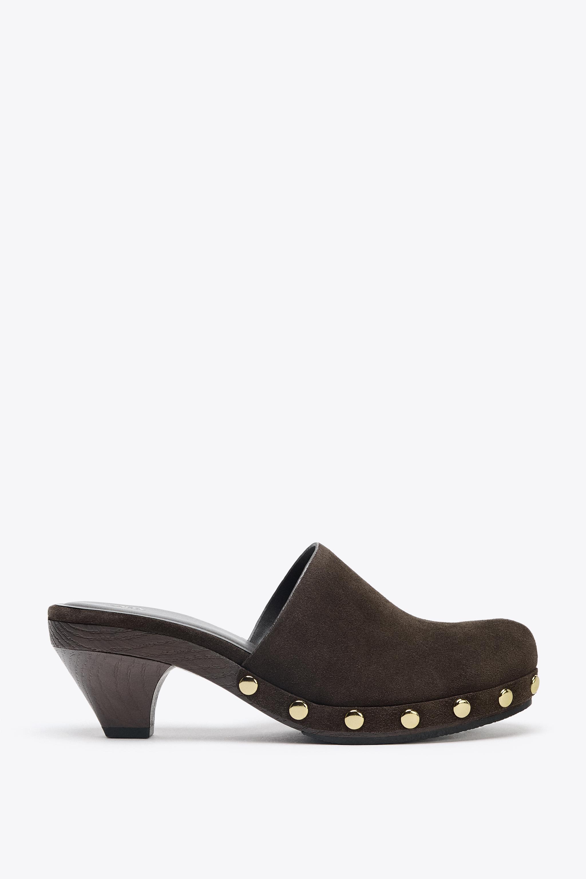 SPLIT LEATHER STUDDED KITTEN CLOGS