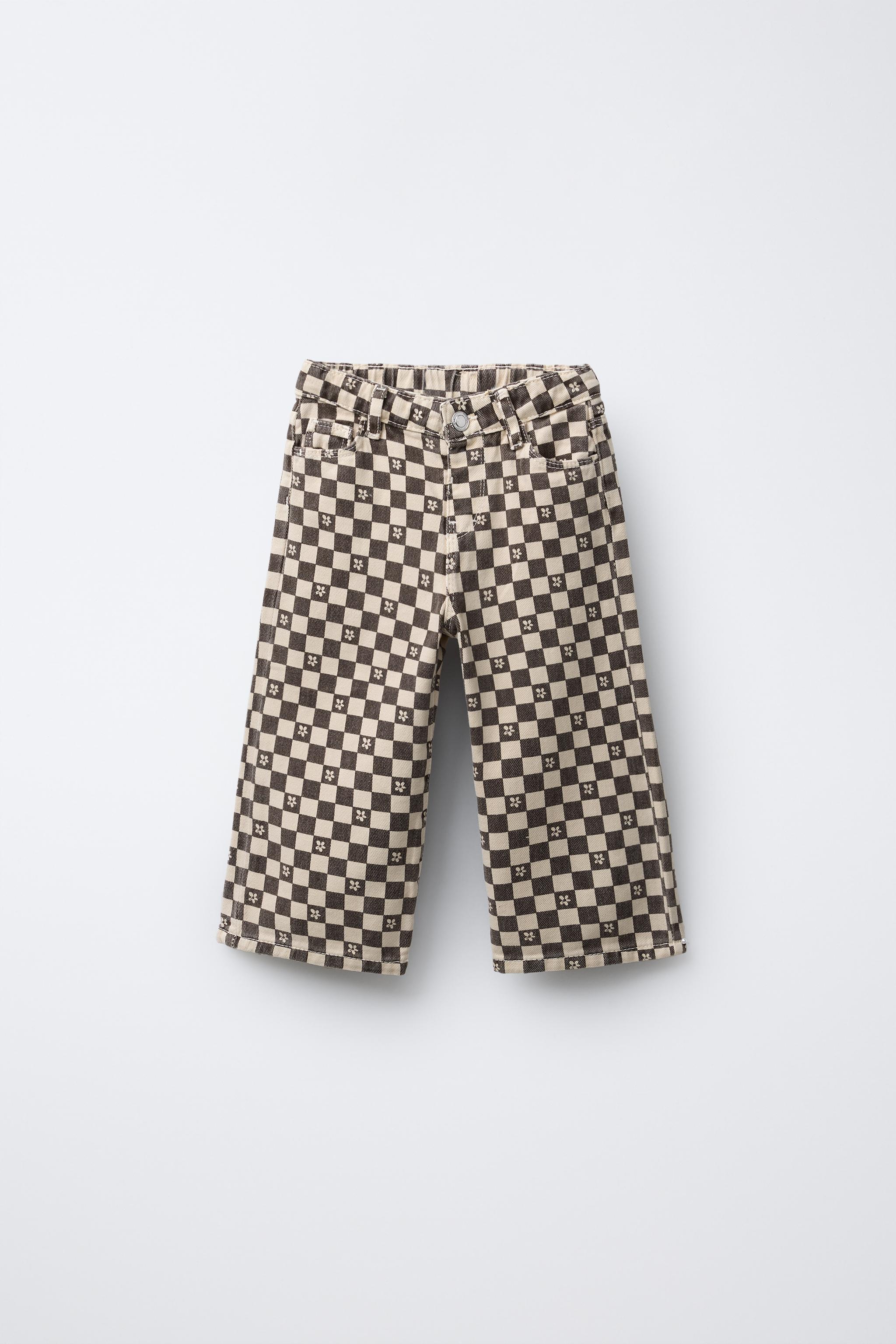 TWILL CULOTTE PANTS WITH CHECKERBOARD PRINT