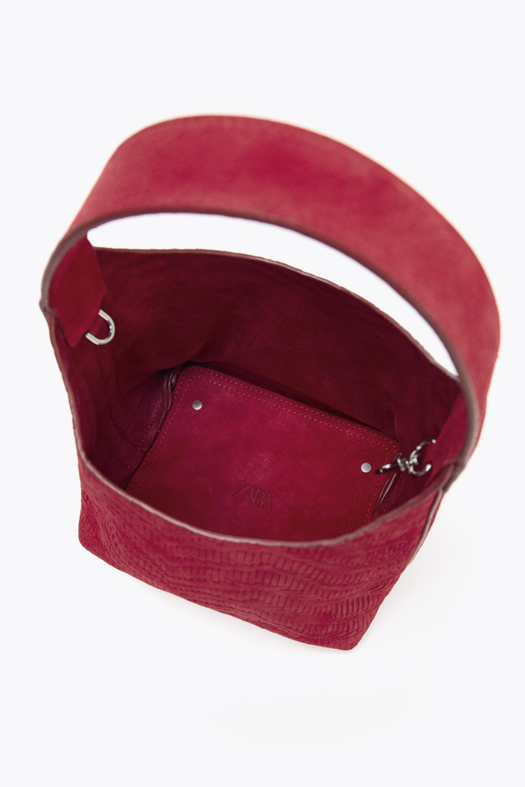 BRAIDED SPLIT LEATHER MINI BUCKET BAG