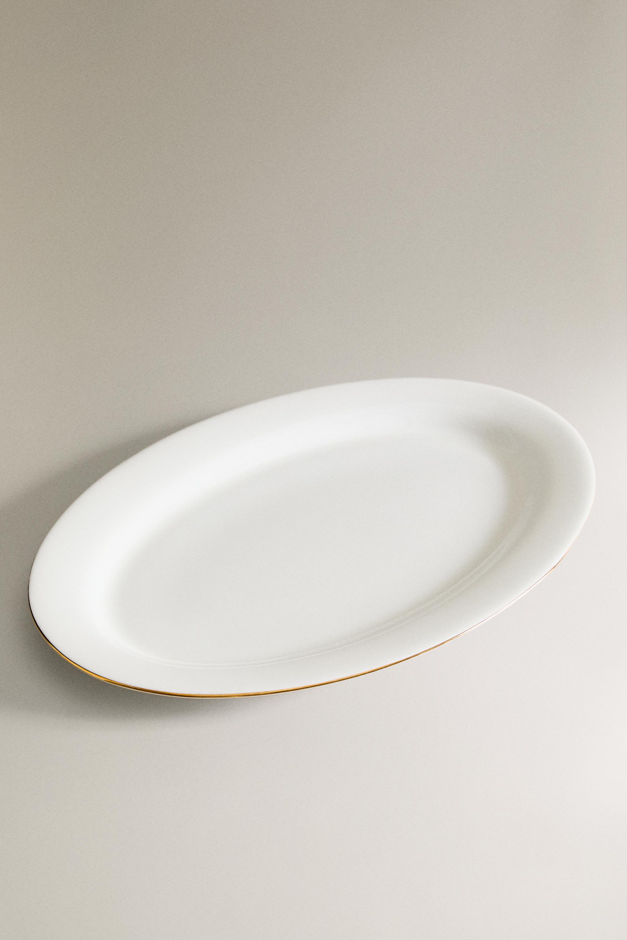 RIMMED BONE CHINA OVAL SERVING DISH