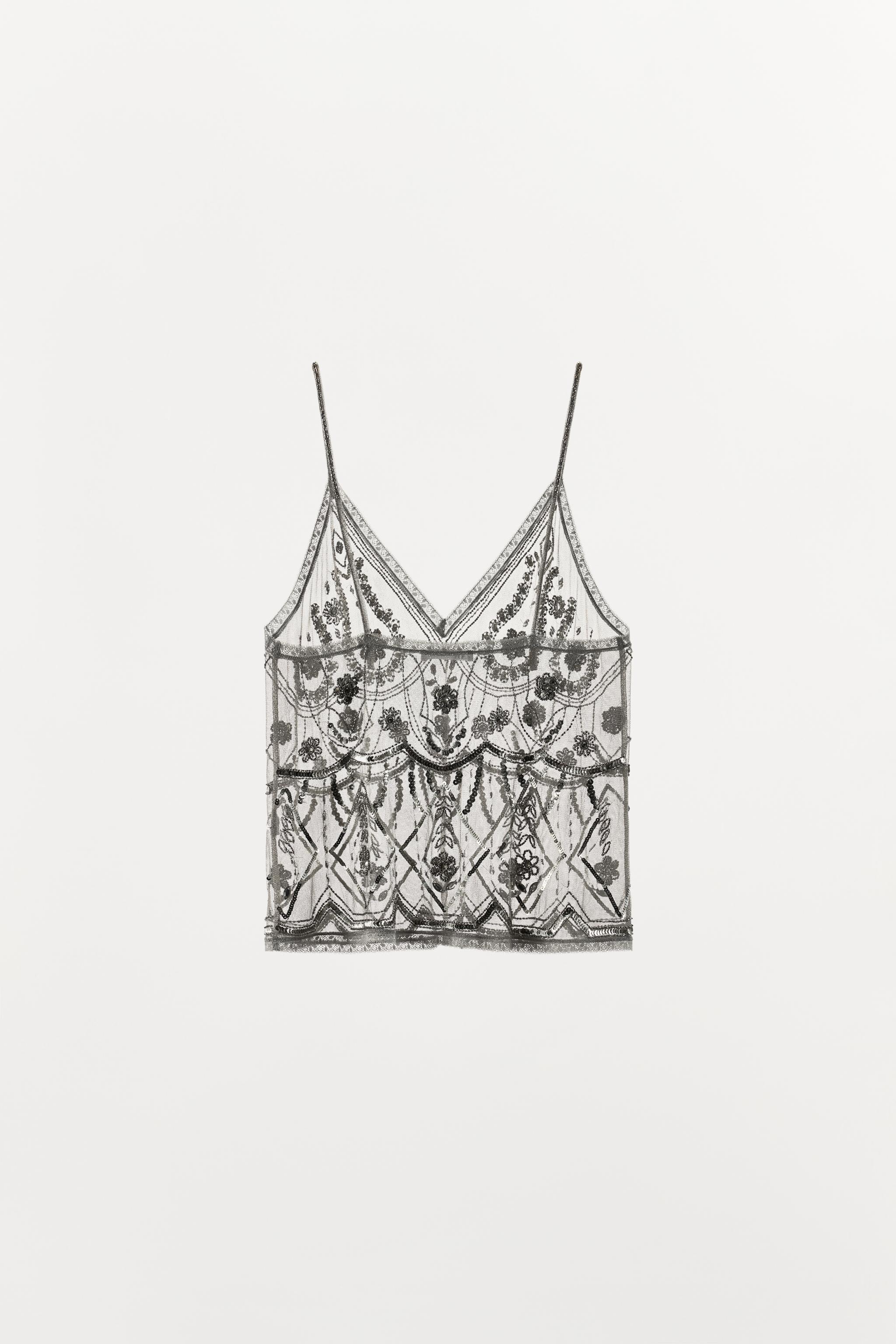 TULLE BEADED SEQUIN TOP