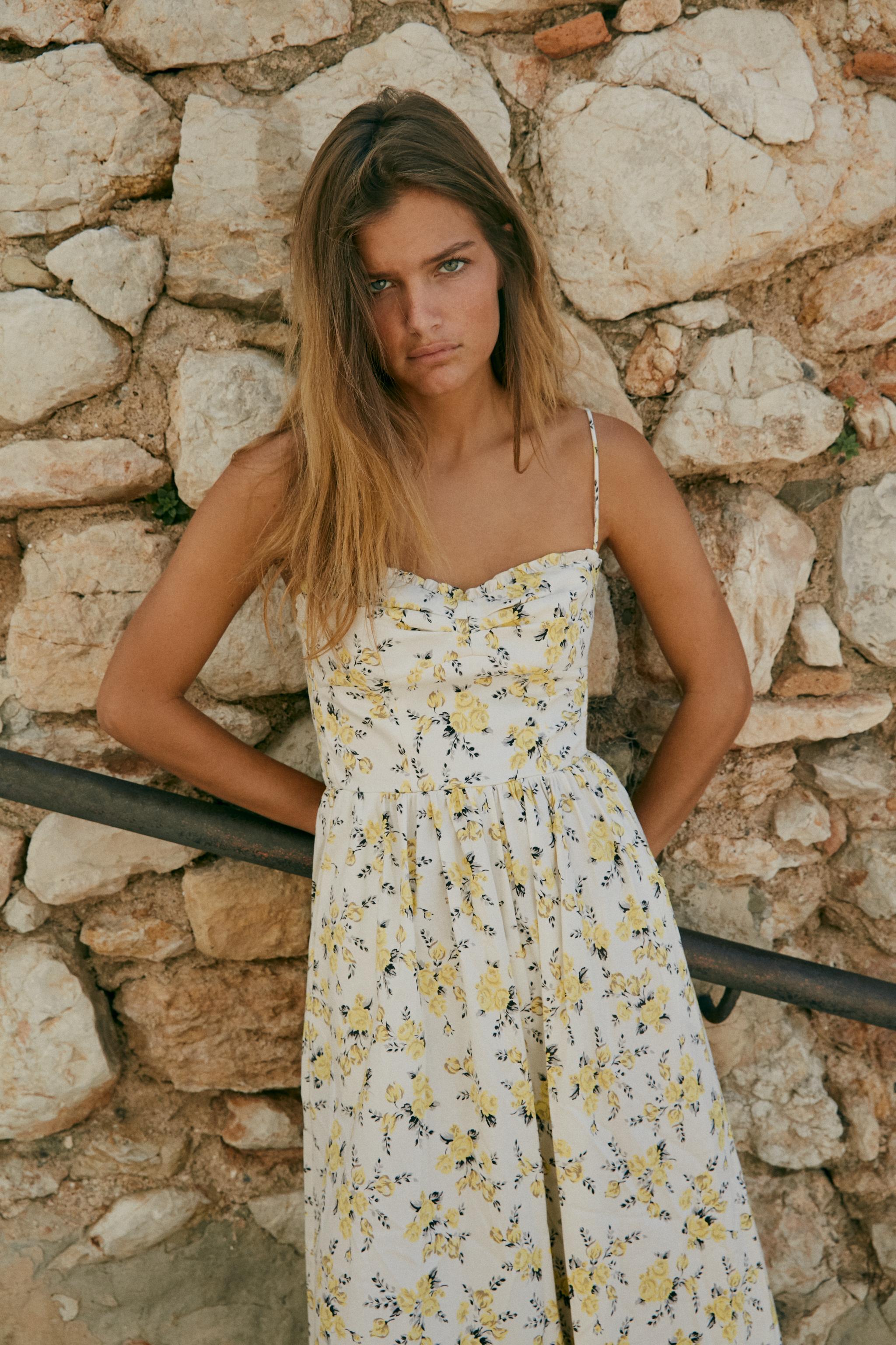 FLORAL PRINT POPLIN MIDI DRESS