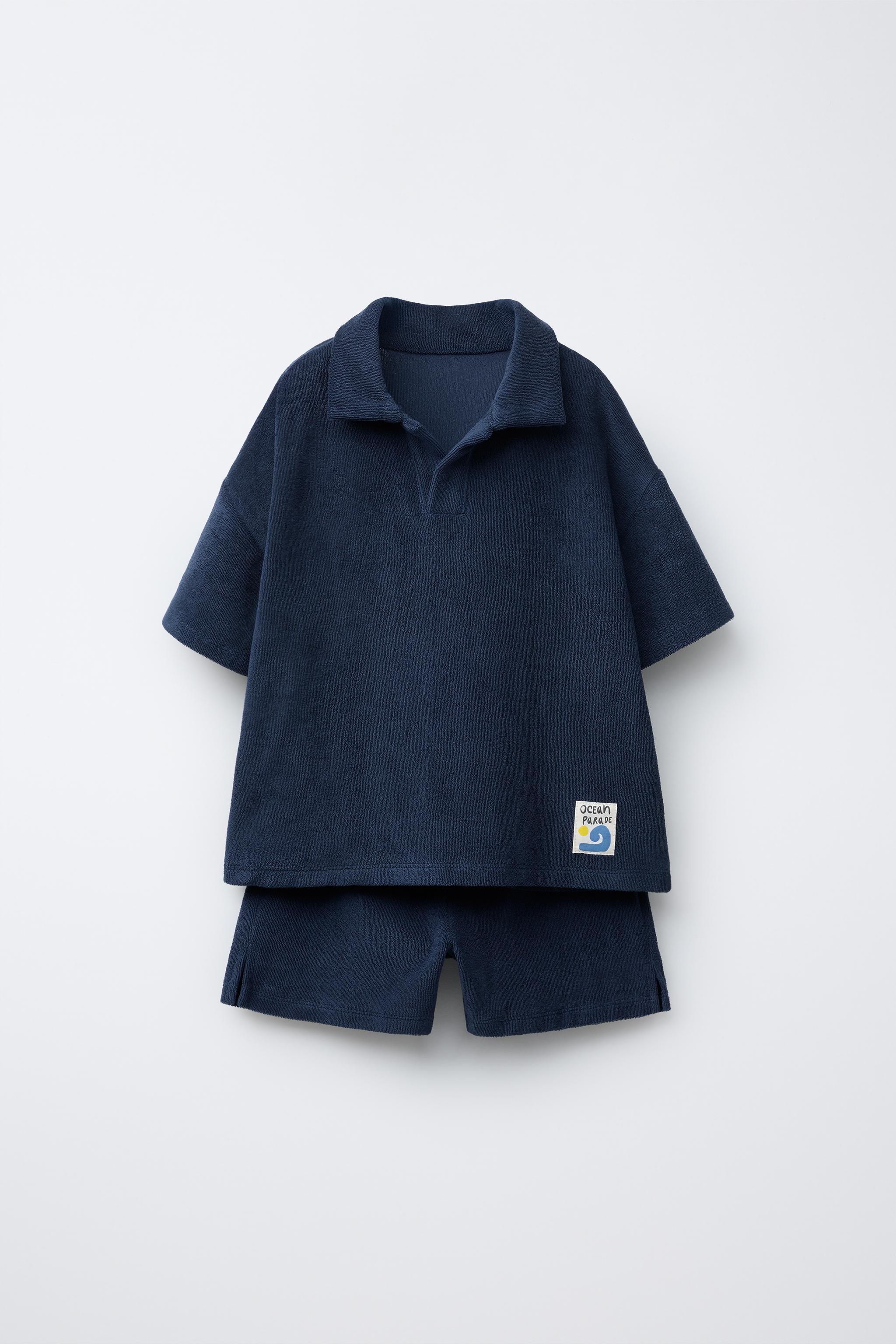 LABEL TERRY CLOTH POLO AND SHORTS SET