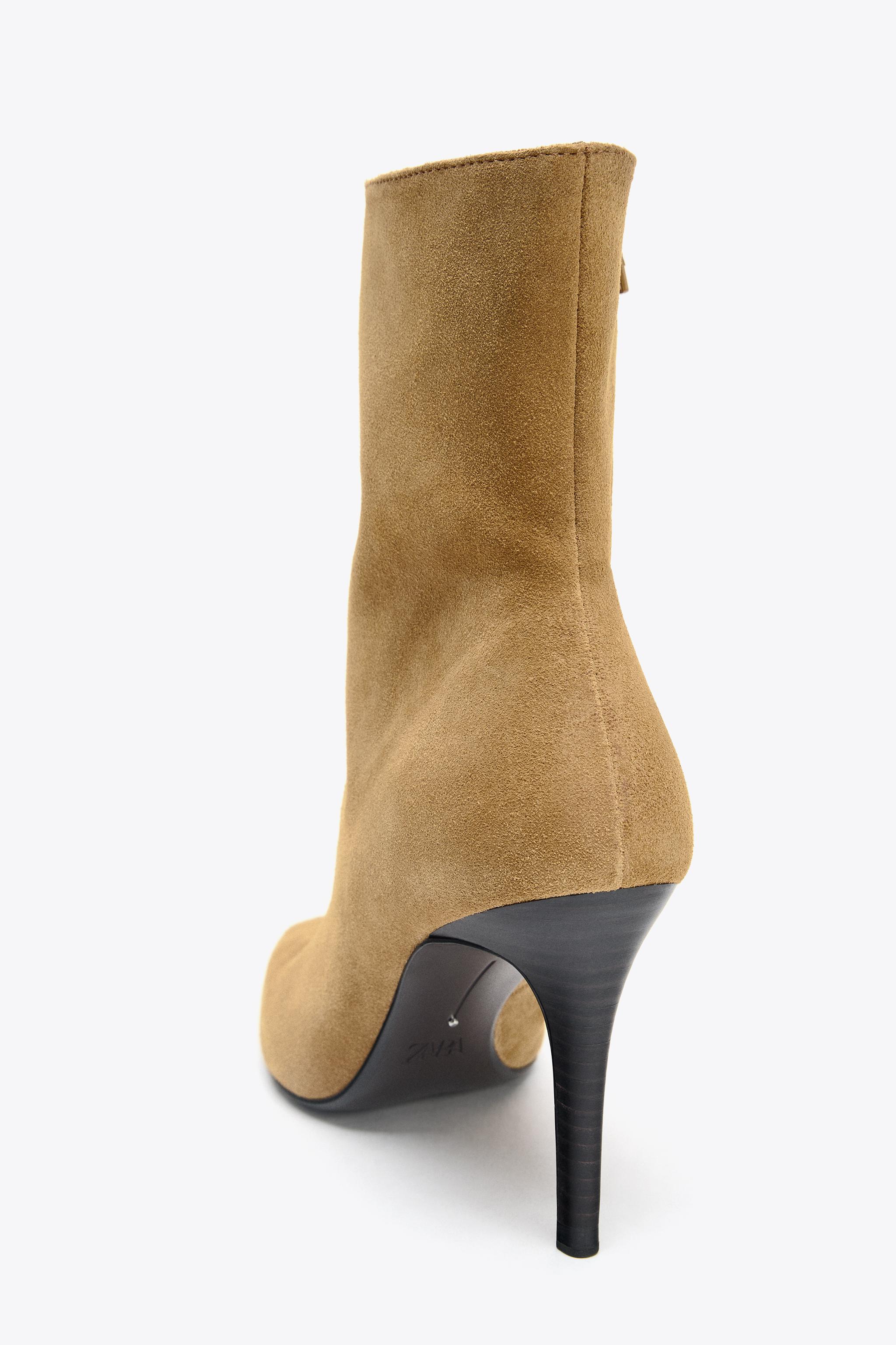 SPLIT LEATHER STILETTO HEEL ANKLE BOOTS