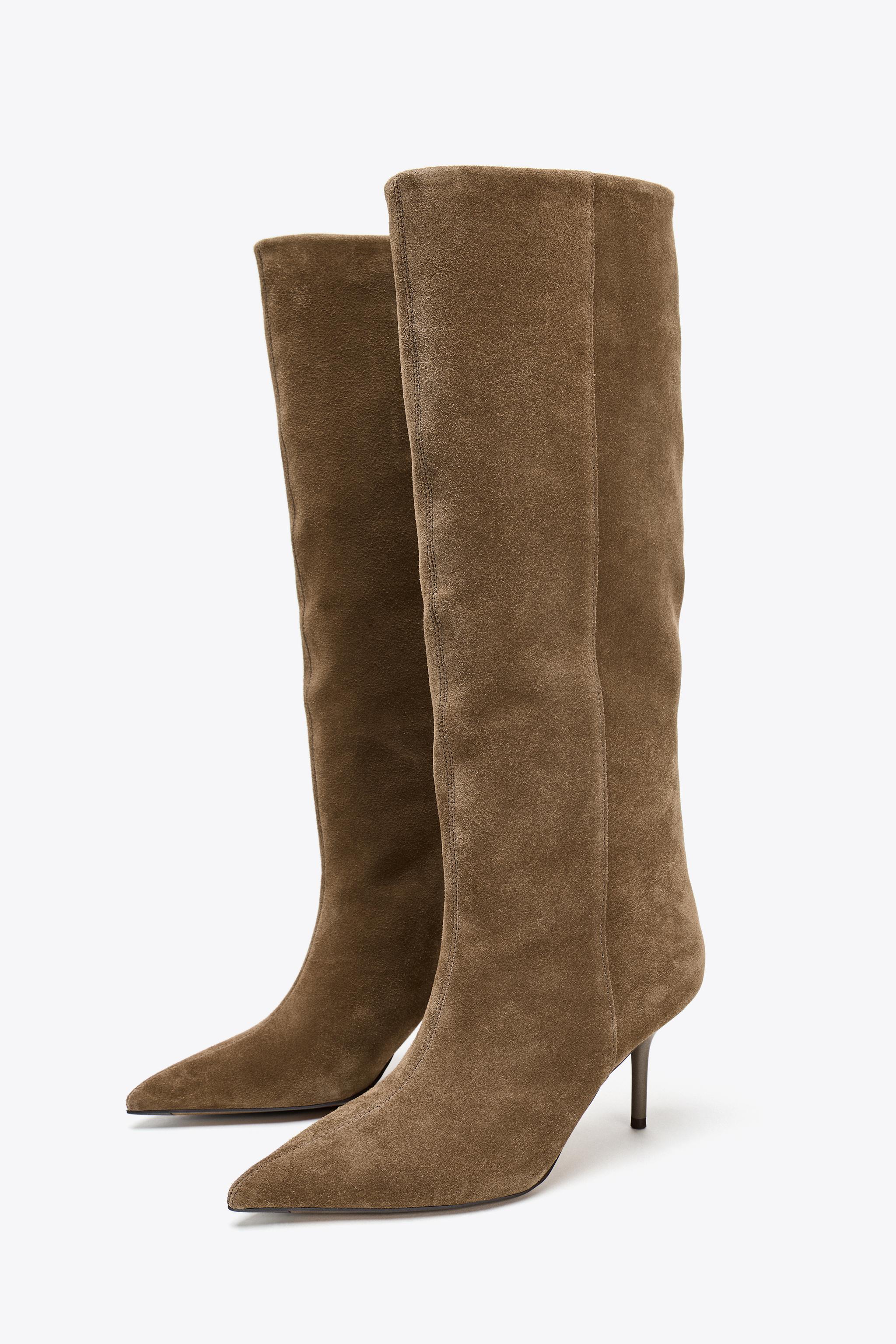 SPLIT LEATHER STILETTO HEEL BOOTS