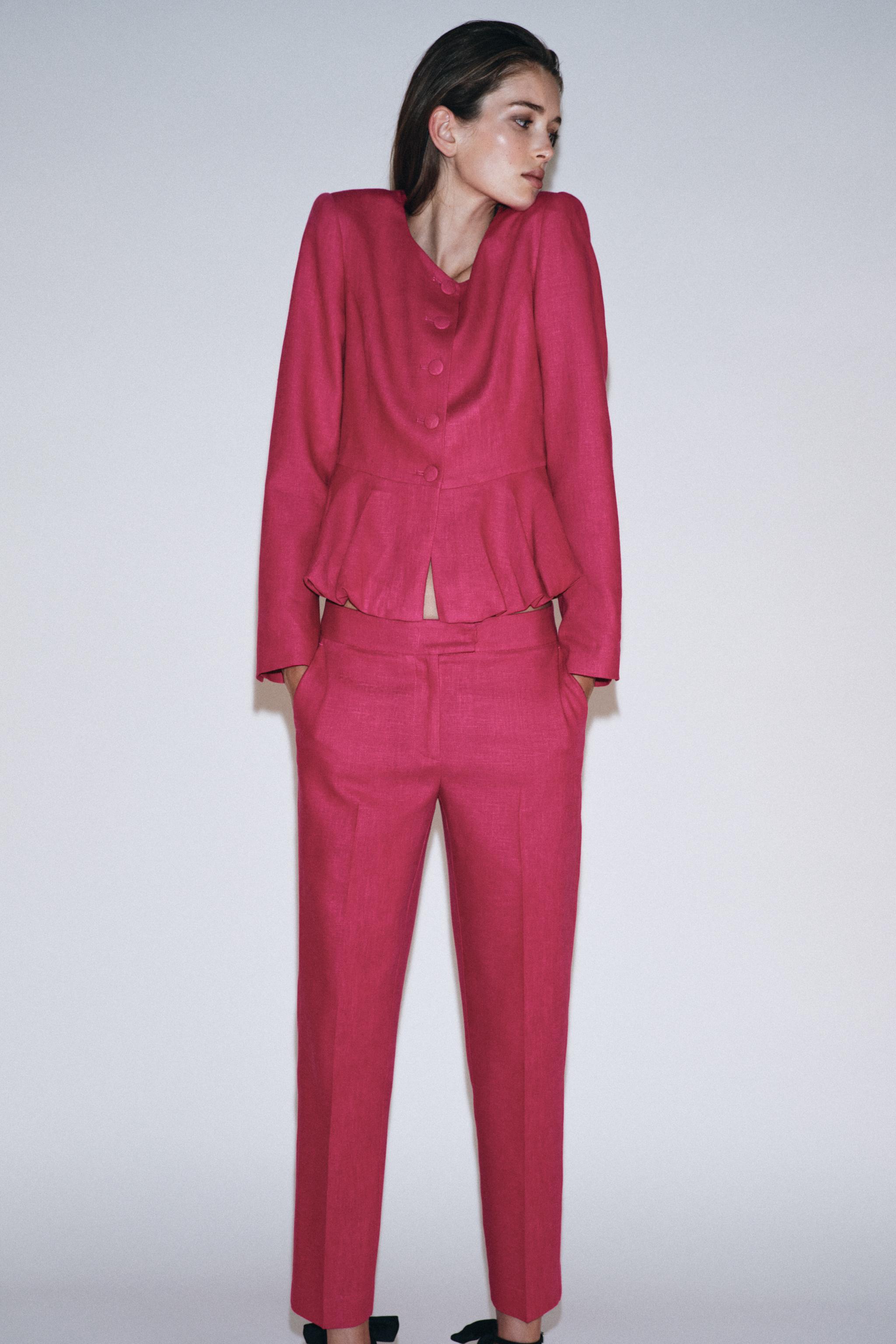 HIGH-WAISTED SLIM LINEN PANTS