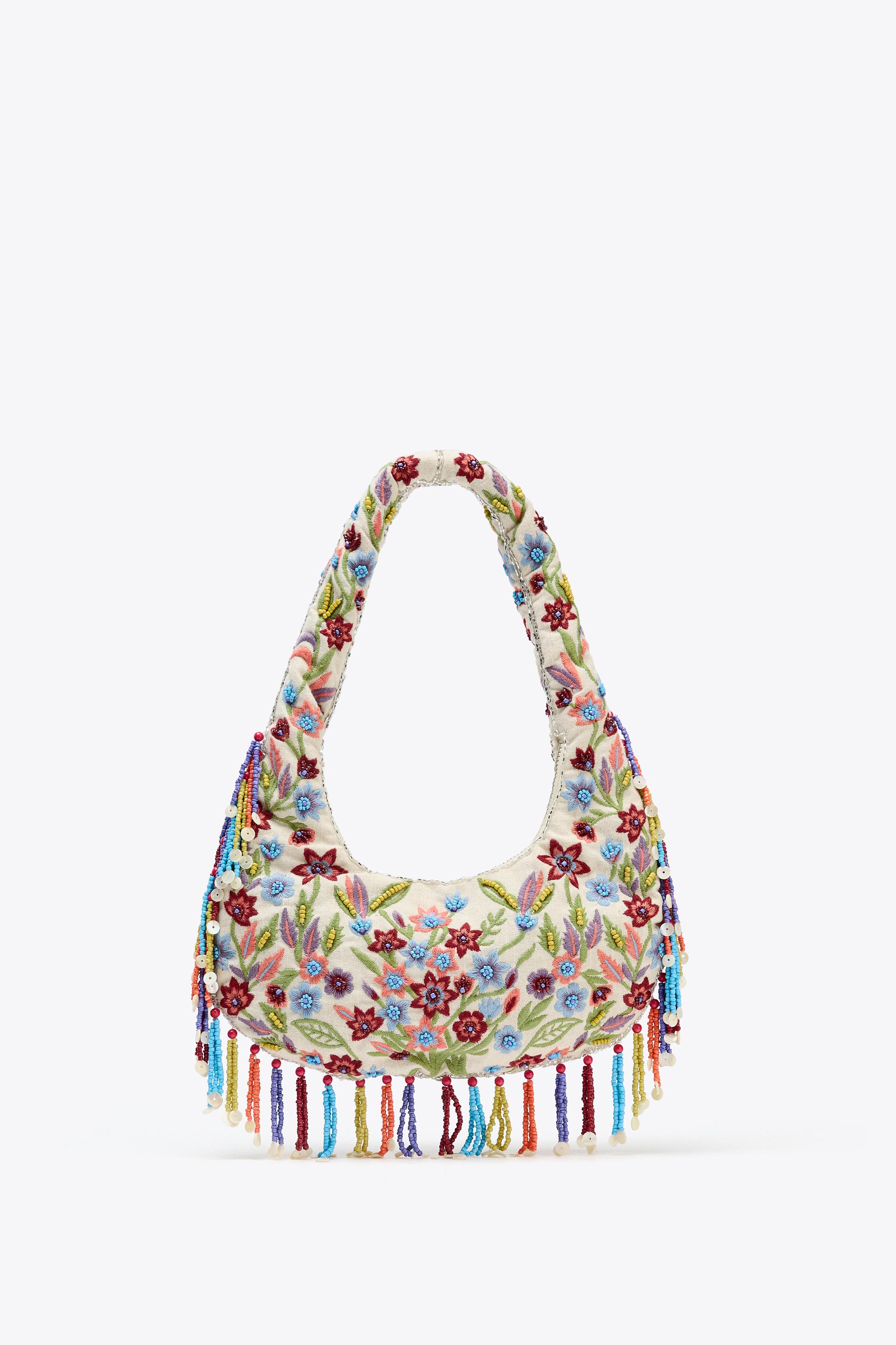 OVAL BAG WITH FLORAL EMBROIDERY