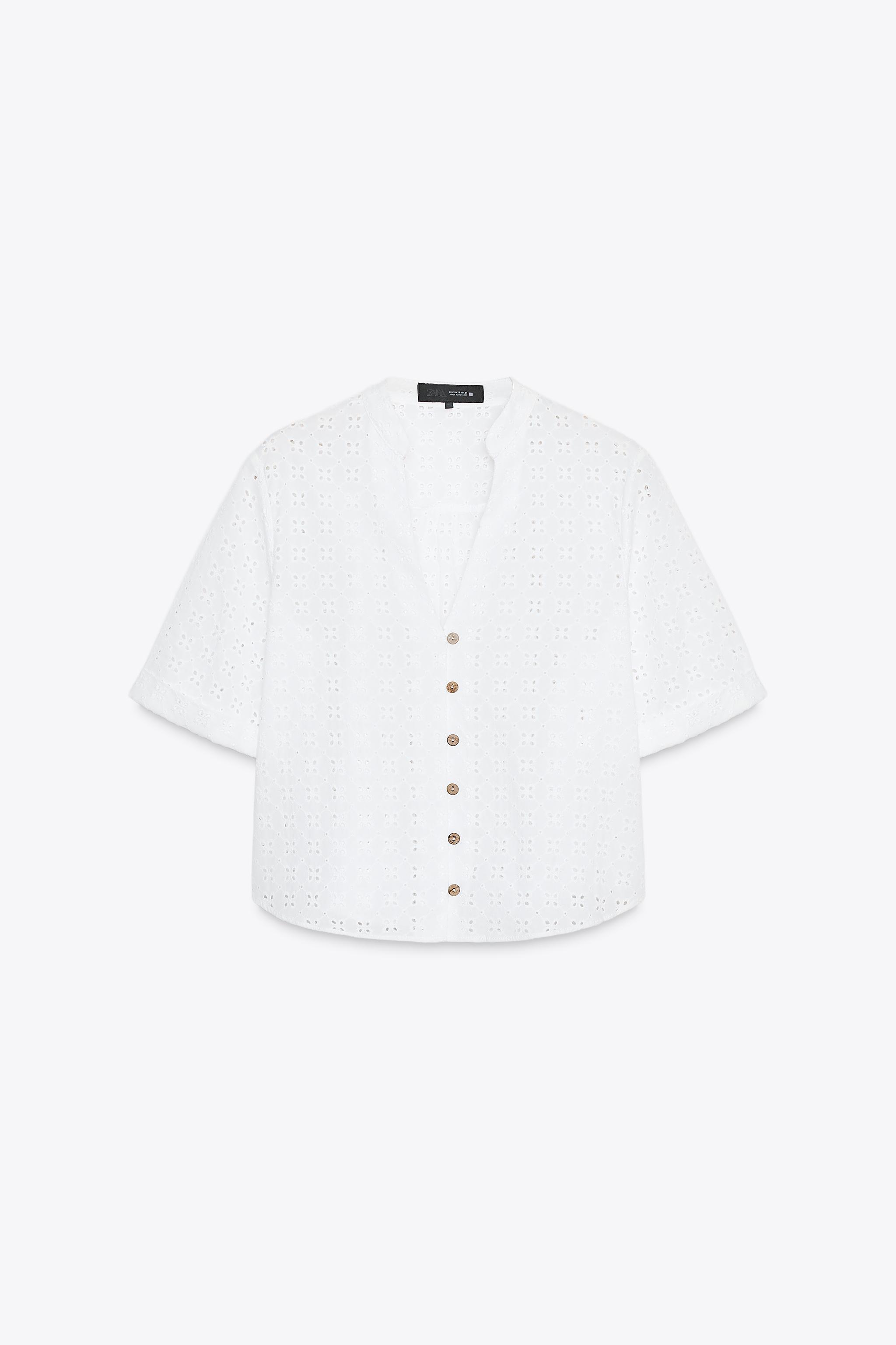SHORT SLEEVE EYELET EMBROIDERED SHIRT