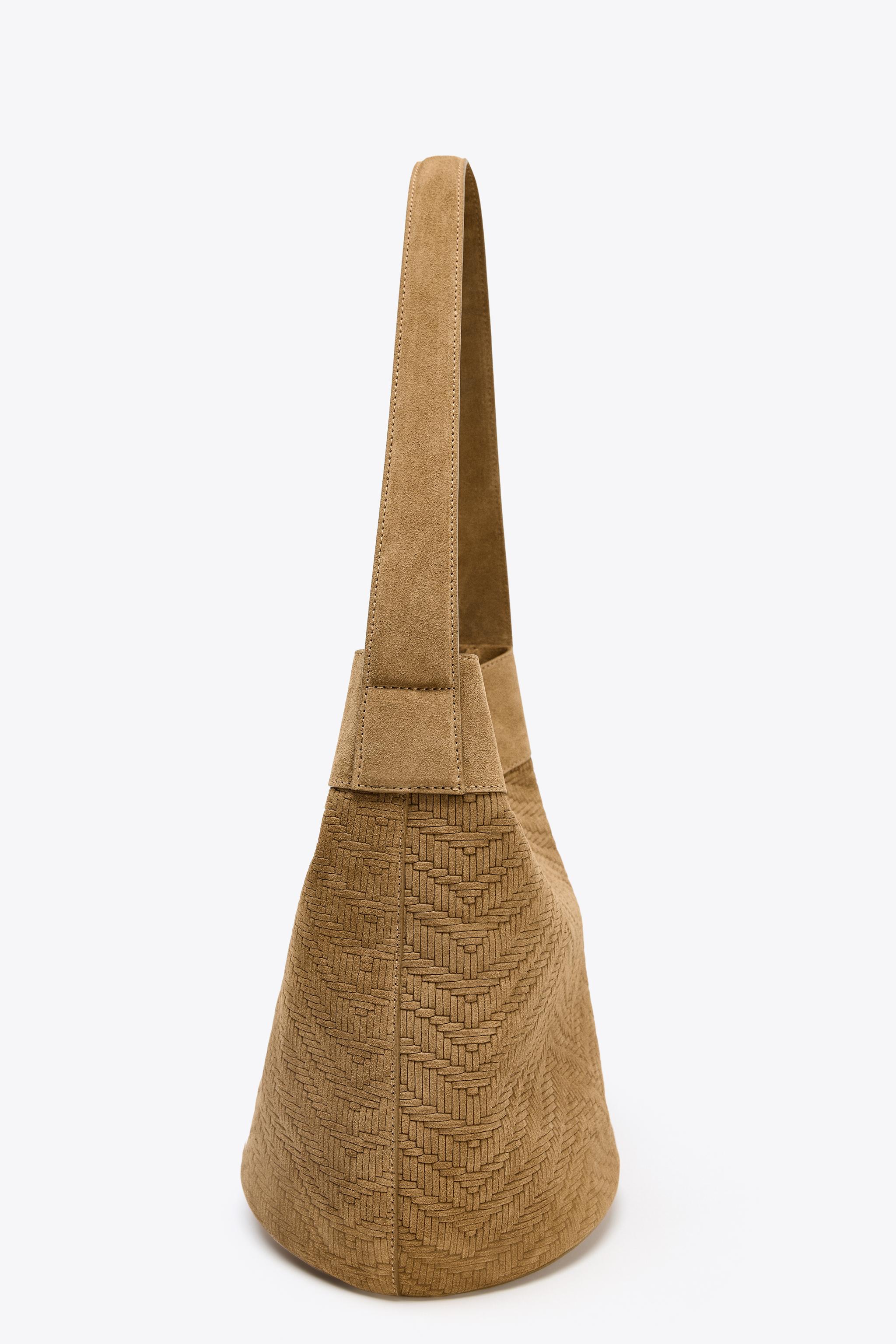 LEATHER BRAIDED MAXI BUCKET BAG