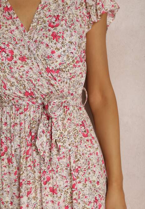 Beżowo-Czerwona Sukienka Oreithanassa