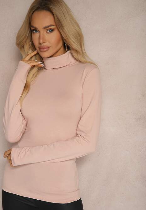 Różowa Bluzka z Bawełny z Golfem Nerisja