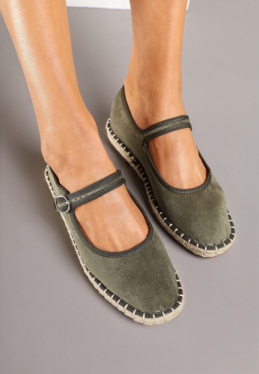 Zielone Espadryle z Ekozamszu Zapinane na Pasek z Klamerką Deolisse