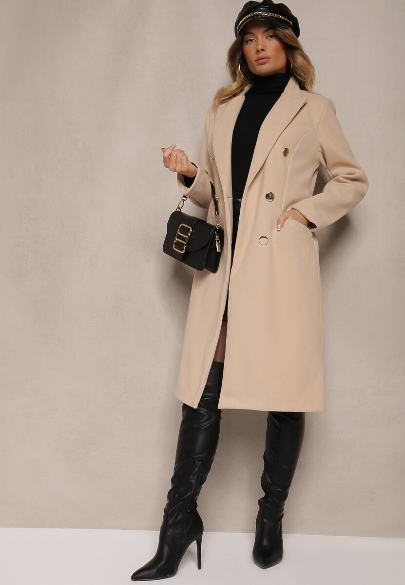 Ciemnoszary Płaszcz Dwurzędowy z Paskiem Eunamia