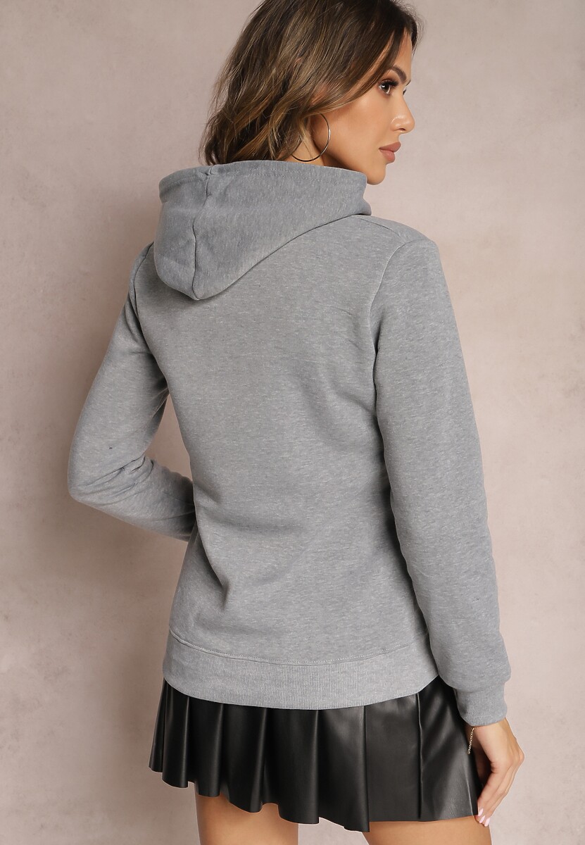 Szara Bluza z Kapturem i Ozdobnym Nadrukiem Kliorre