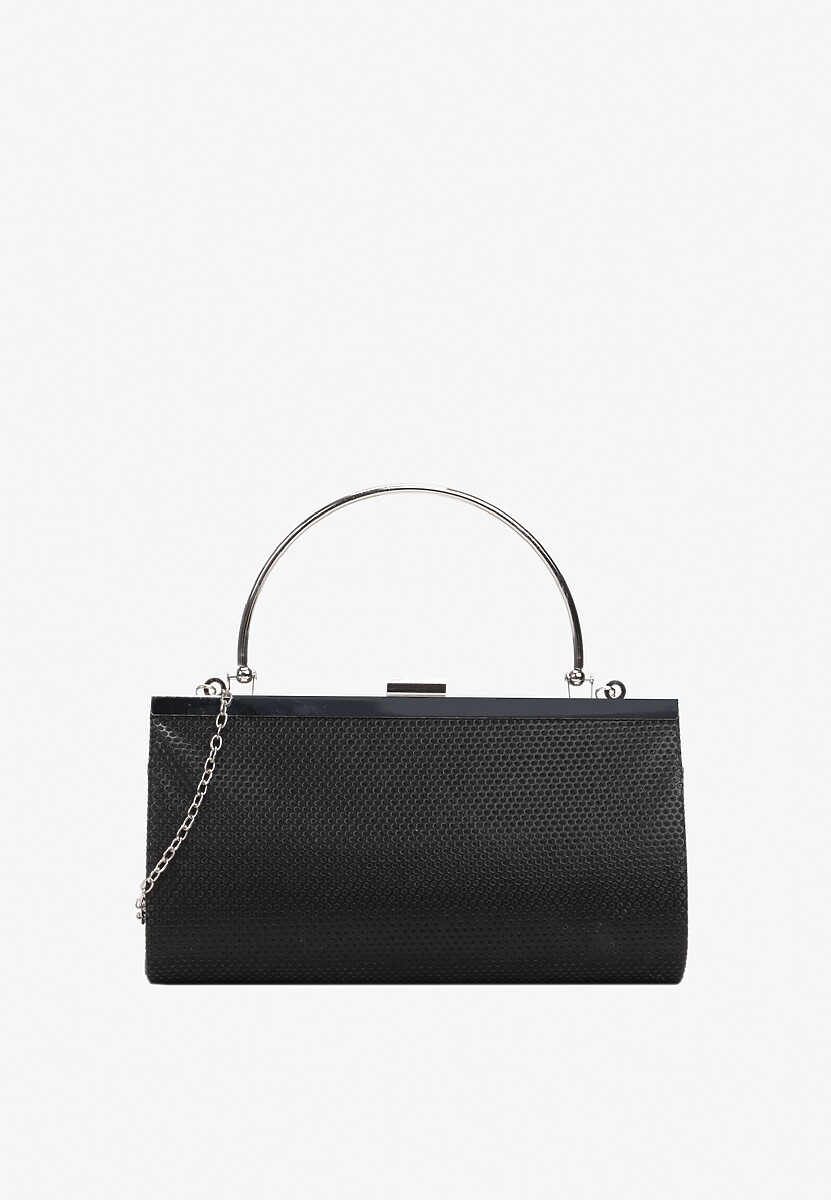 Czarna Kopertowa Torebka z Metalową Rączką i Brokatem Fortelsa