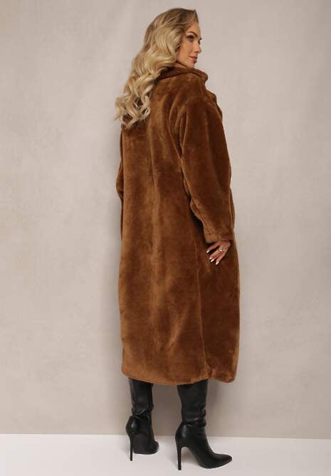 Brązowy Długi Płaszcz Futrzany Nlorre