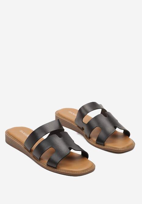 Czarne Wsuwane Klapki z Wycięciami Olialin