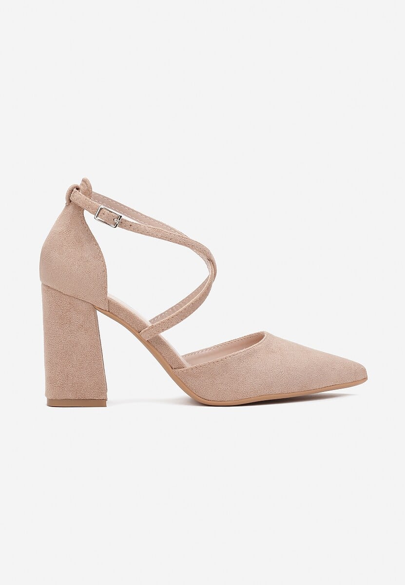 Ciemnobeżowe Czółenka ze Szpiczastym Noskiem na Słupku Charesa