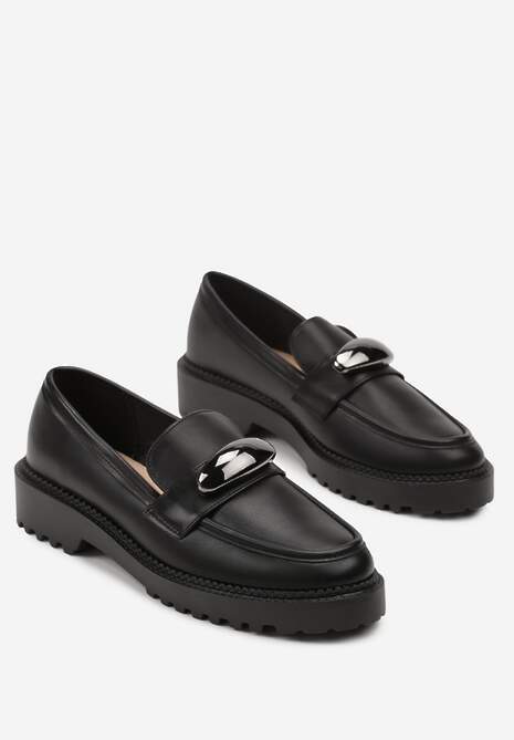 Czarne Mokasyny Vices z Wkładką ze Skóry Naturalnej z Metaliczną Aplikacją Fergia