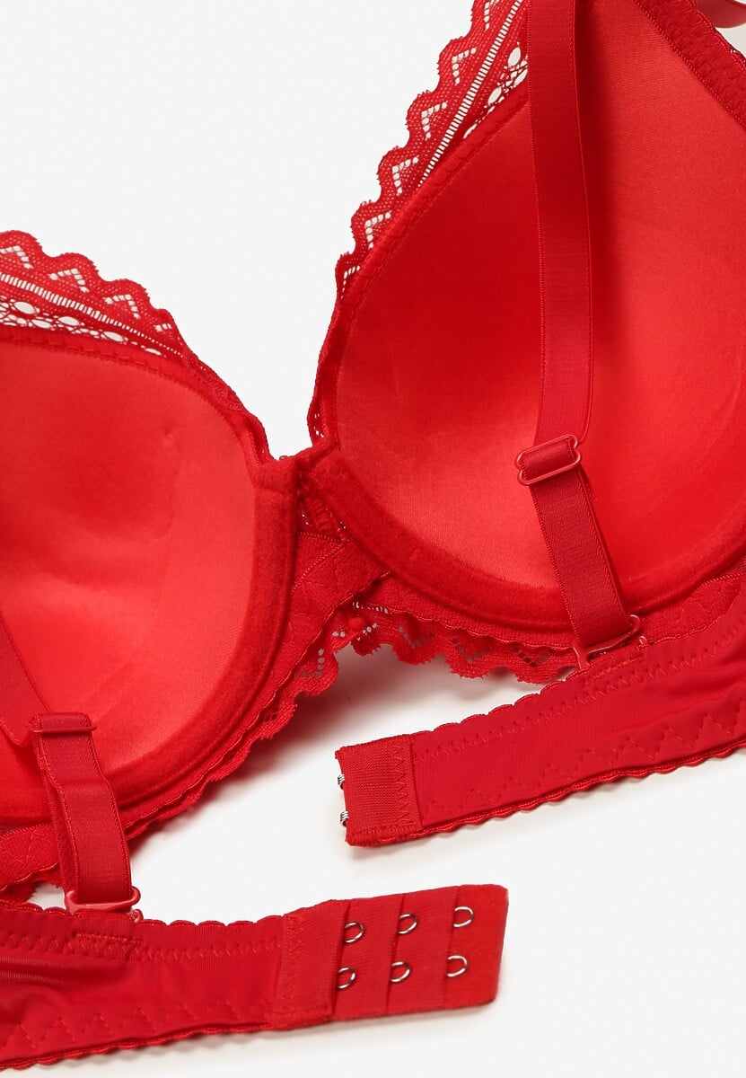 Czerwony Biustonosz z Małymi Kokardkami i Koronką Timasel