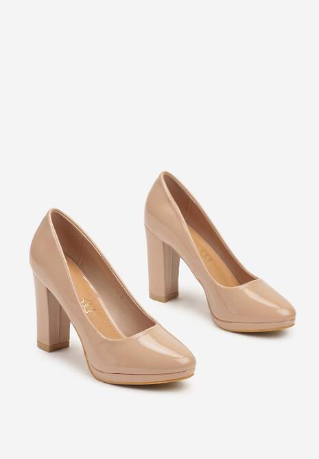 Ciemnobeżowe Czółenka Vices na Obcasie z Wkładką ze Skóry Naturalnej Ravandira