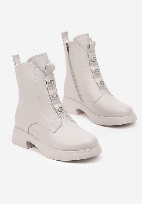 Beżowe Płaskie Casualowe Botki z Ociepleniem Evalinae