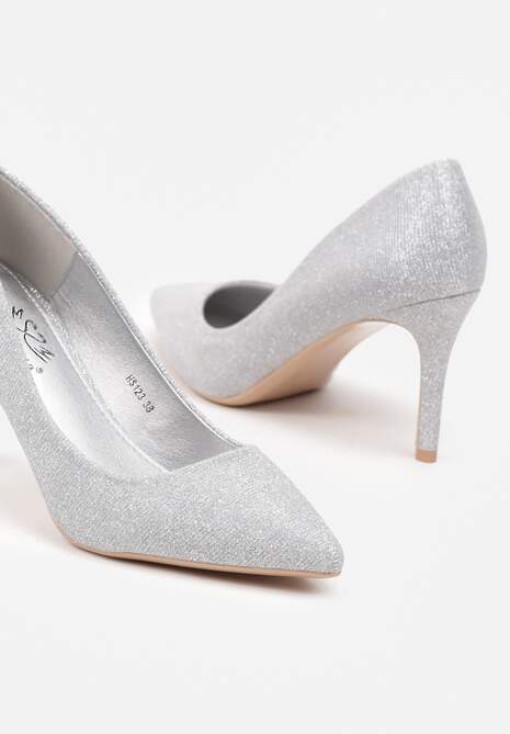 Srebrne Eleganckie Brokatowe Czółenka Vlioressa