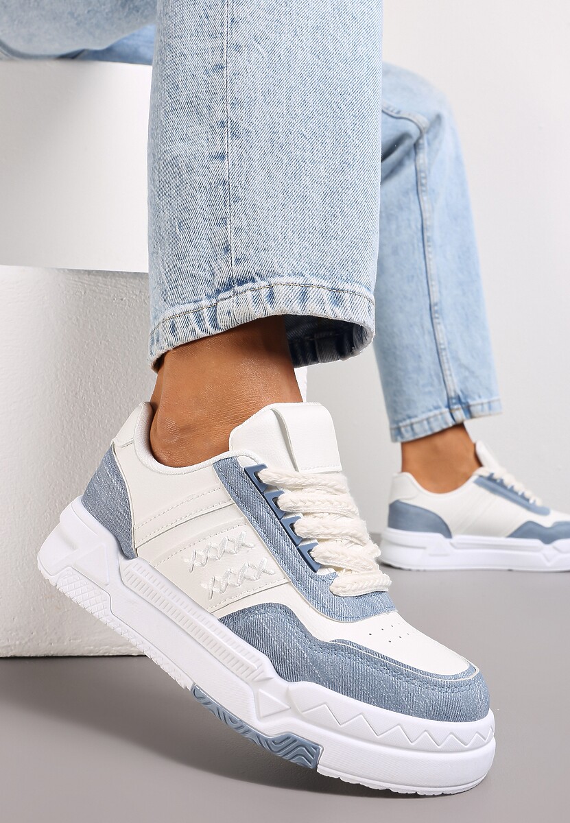 Niebieskie Sneakersy przed Kostkę na Grubej Podeszwie Miamor