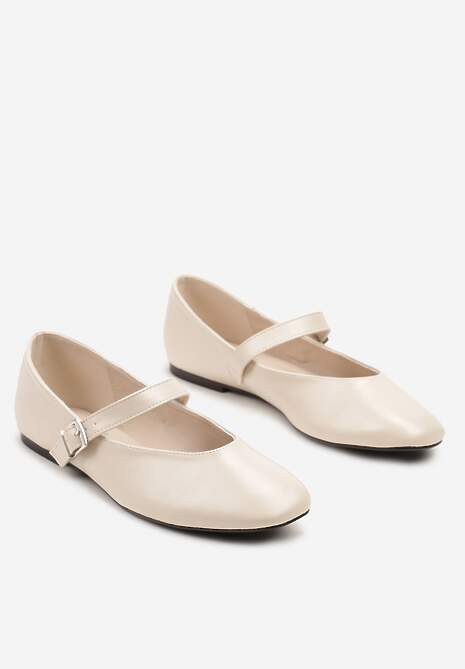 Beżowe Casualowe Balerinki z Paskiem ze Sprzączką Asideria