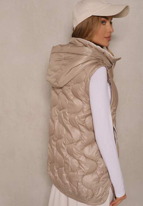 Brązowa Kamizelka z Odpinanym Kapturem Ozdobnie Pikowana Silzeki