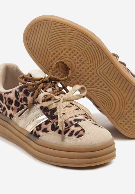Panterkowe Sneakersy w Stylu Tenisówek Ozdobione Brokatem Teladriena