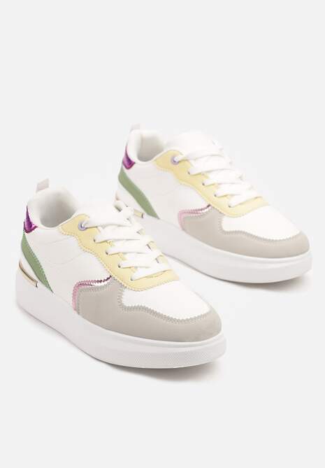 Biało-Zielone Sneakersy z Metalicznymi Aplikacjami Terlexia