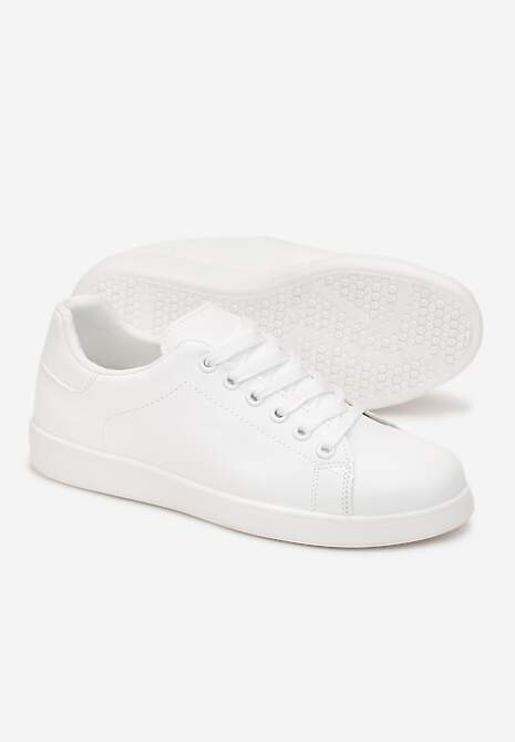 Białe Sneakersy na Płaskiej Podeszwie z Ozdobną Wstawką i Sznurowaniem Neotine