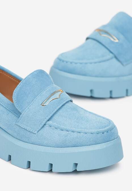 Niebieskie Mokasyny z Protektorem i Przeszyciami Meul
