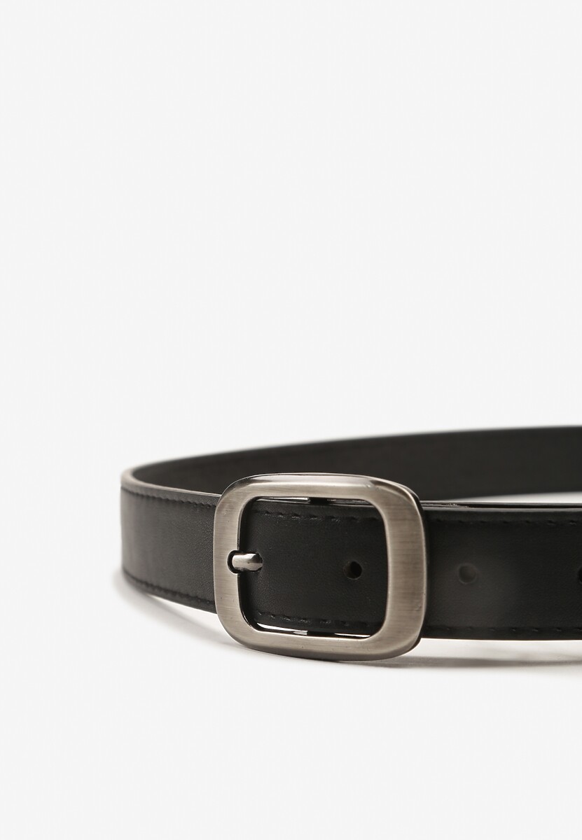 Czarny Klasyczny Pasek z Klamrą o Geometrycznym Kształcie Revadelle