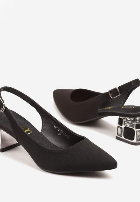 Czarne Sandały Vices na Ozdobnym Słupku Typu Slingback ze Skórzaną Wkładką Eraliora