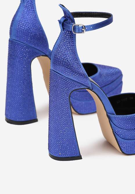 Niebieskie Sandały w Cyrkonie na Platformie i Słupku Irmeli