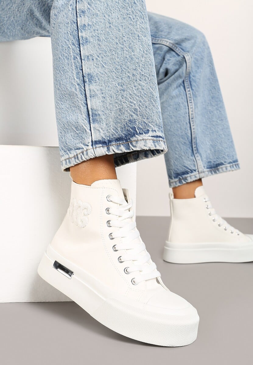 Czarne Trampki za Kostkę na Platformie z Ozdobną Wstawką Mesidra