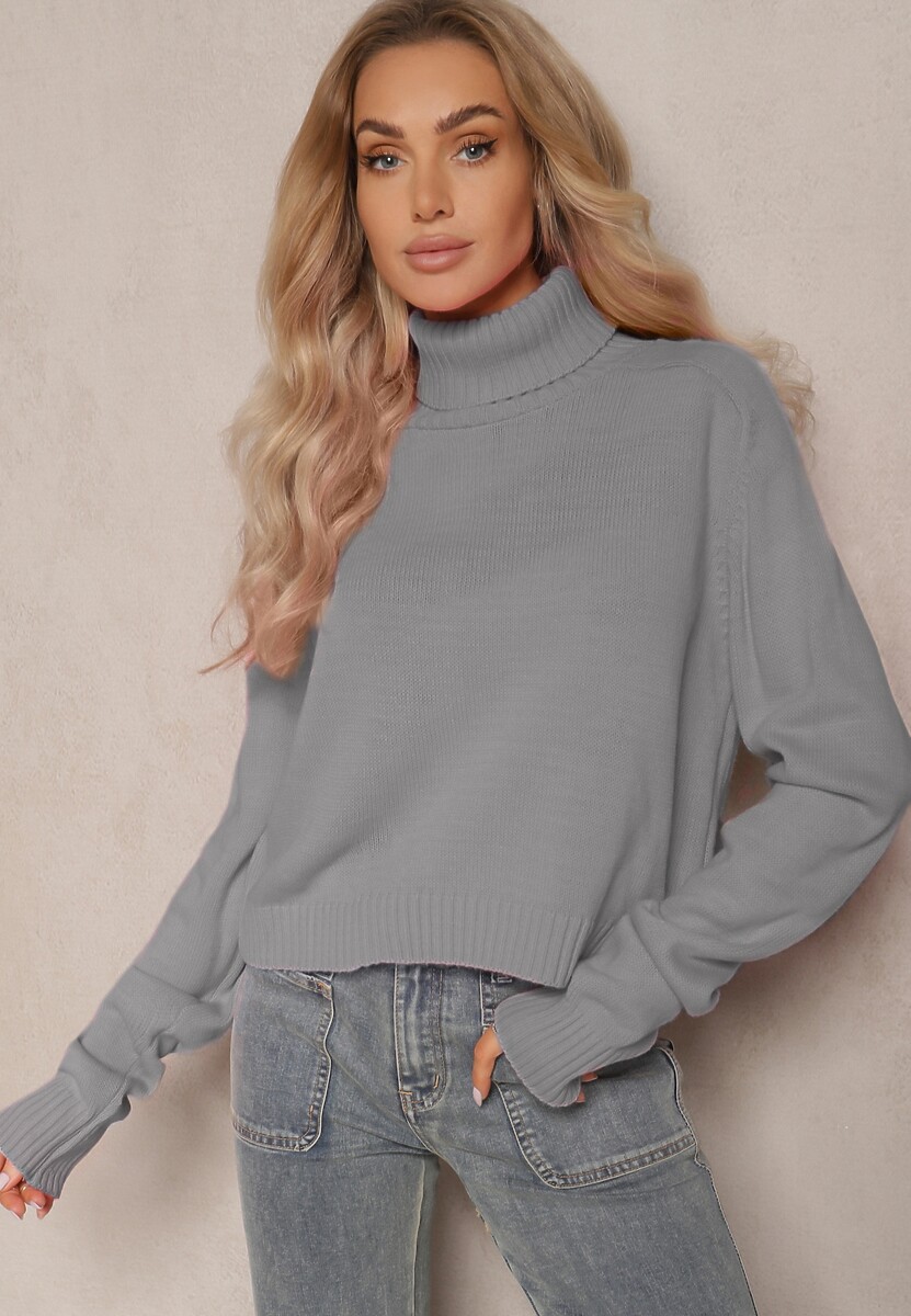 Jasnoniebieski Luźny Golf o Klasycznym Fasonie z Prążkami na Ściągaczach Basum